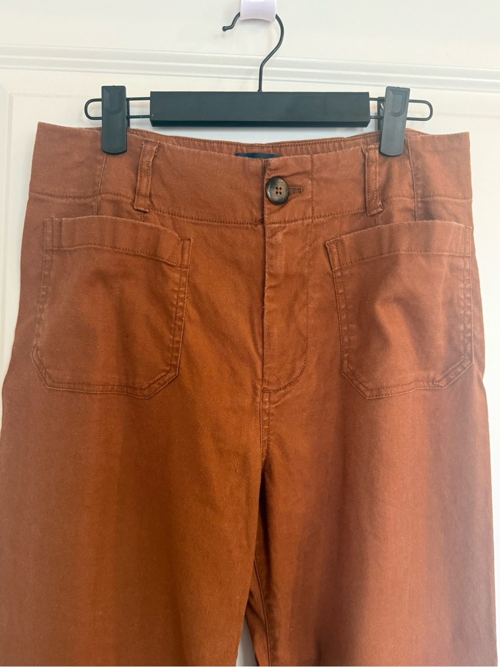 Maeve Colette Cropped Linen Blend Wide-Leg Pants in Rust Brown - Picture 5 of 11